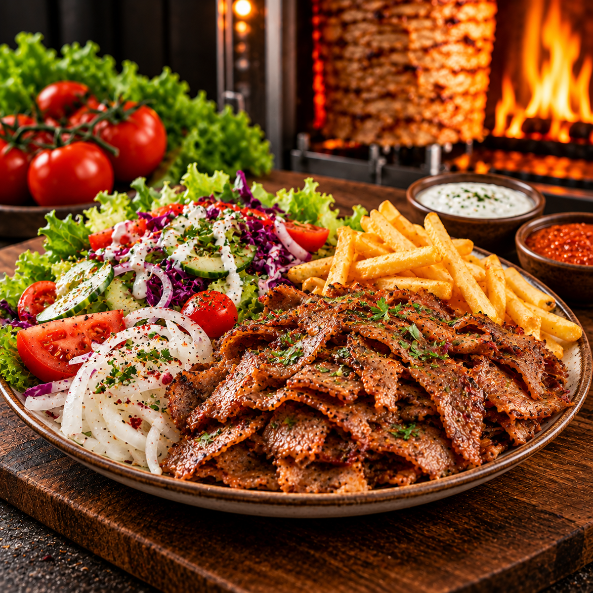 Drehspieß Teller mit Salat